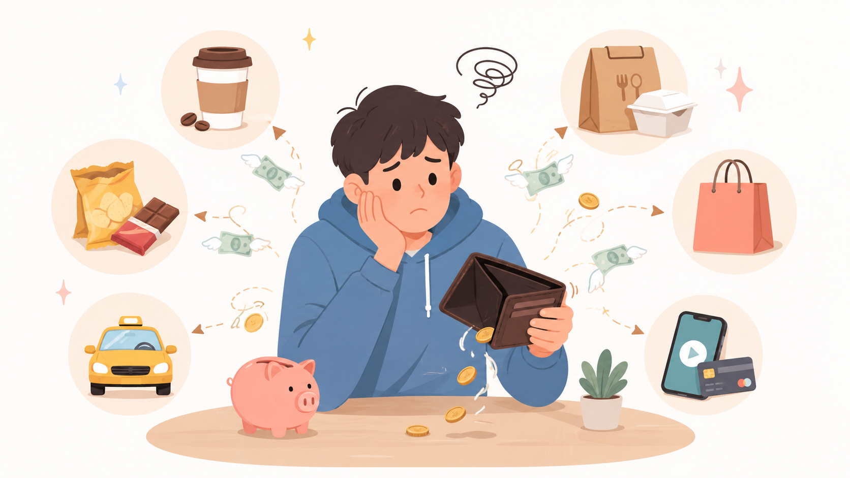 돈이 안 모이는 사람들의 소비습관과 월급이 사라지는 이유를 정리한 이미지